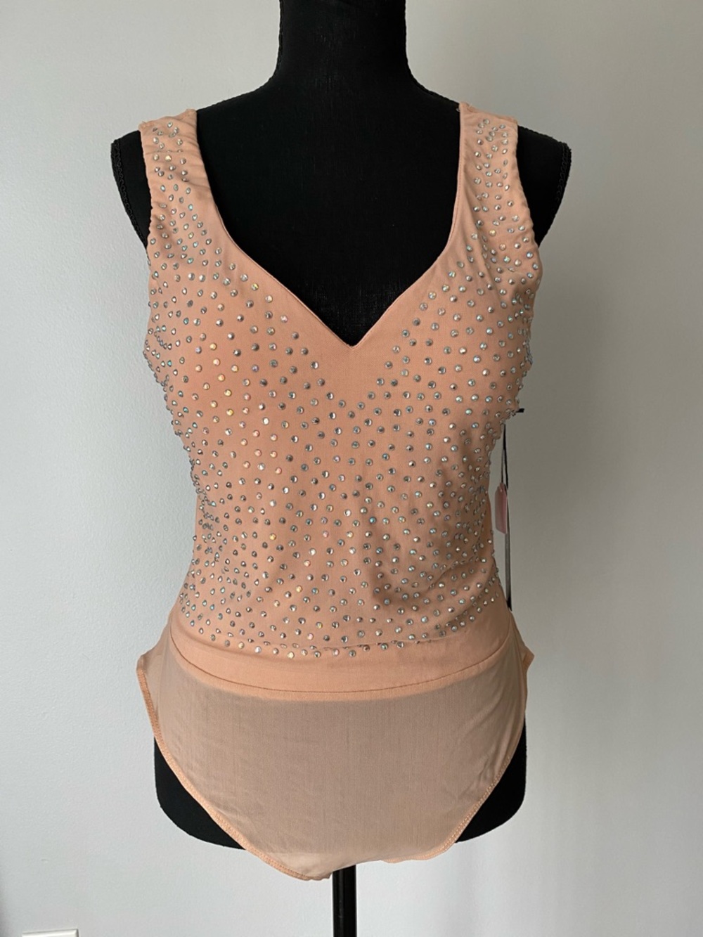 Haute Monde Peach Crystal V-Neck Bodysuit